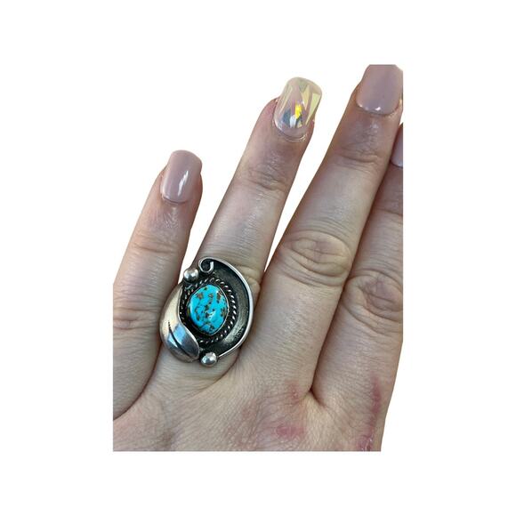 Vintage Blue Turquoise Sterling Silver Native American Ring, Navajo Ring Sz 6 - Picture 10 of 11